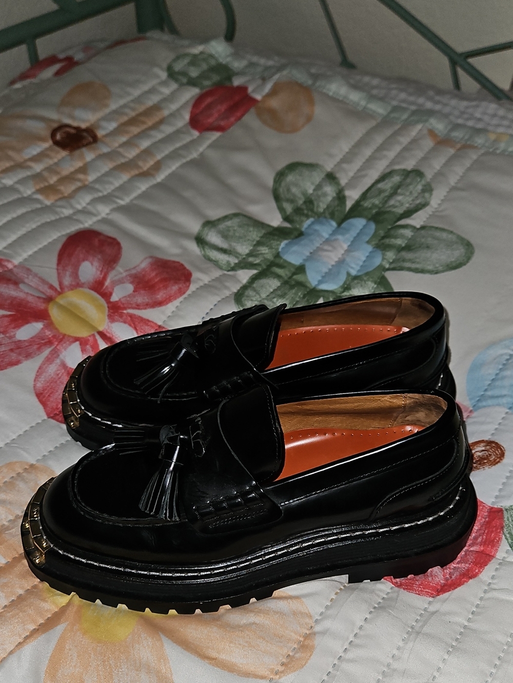 Sandro Black Patent Leather Lug Sole Tassel Loafers - Picture 4 of 11